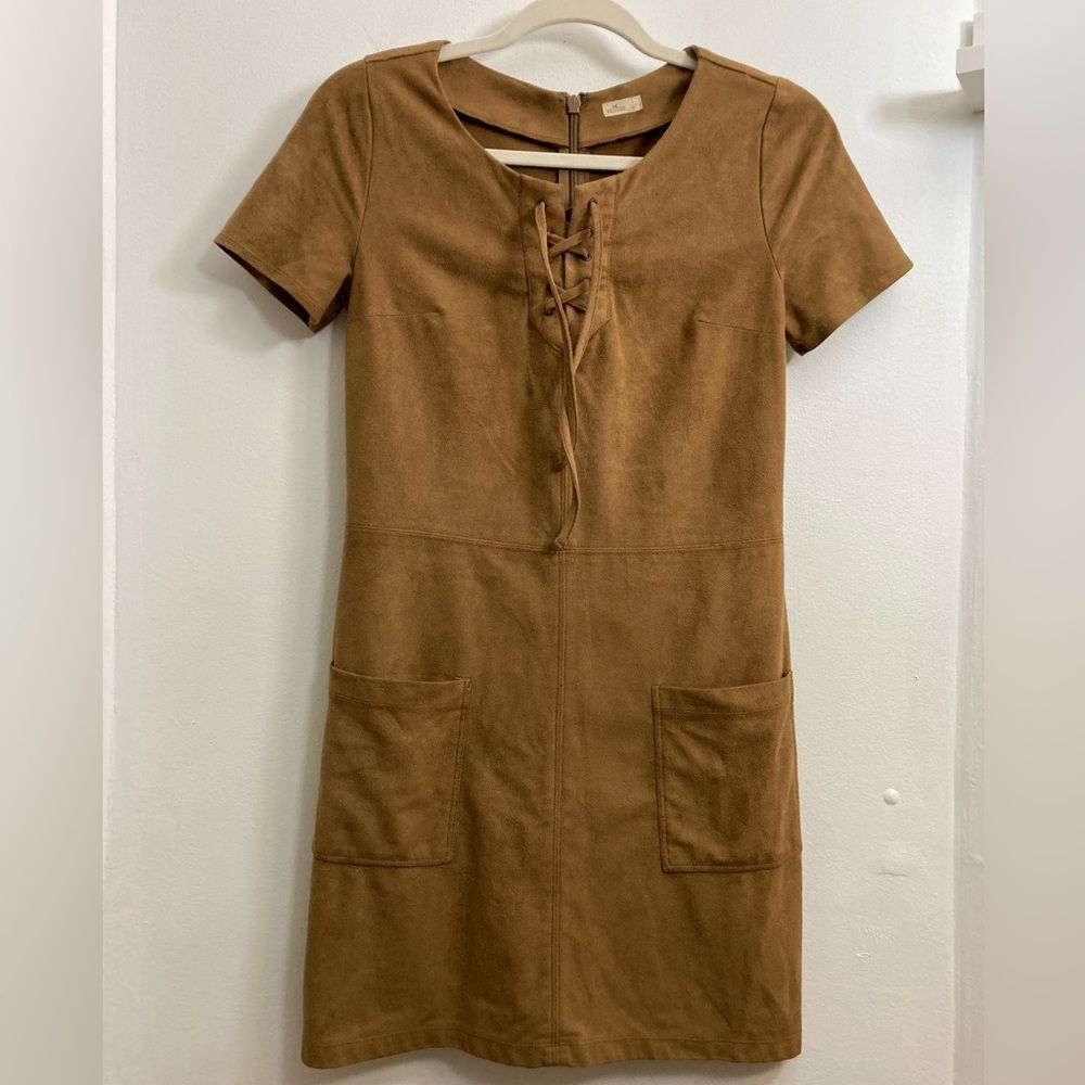 Hollister brown faux suede tie-up pocket dress Boho